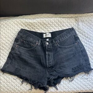 Agolde Black Distressed Denim Shorts